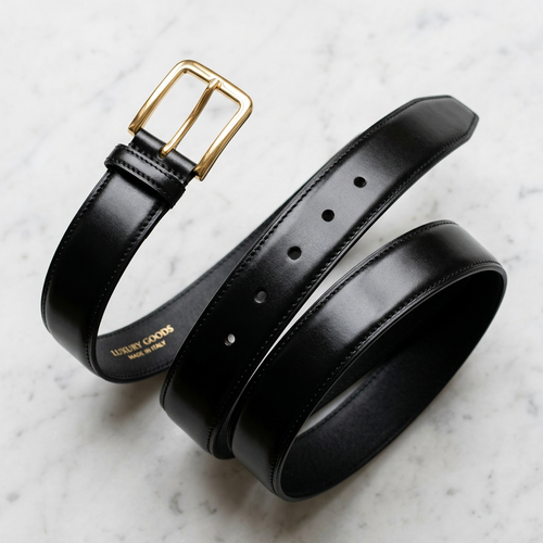 Classic Leather Dress Belt in polished black – Megoha Army luxury accessories
