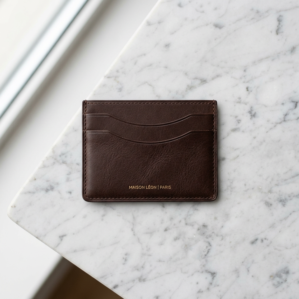 Slim Leather Card Holder in dark brown – Megoha Army luxury accessories