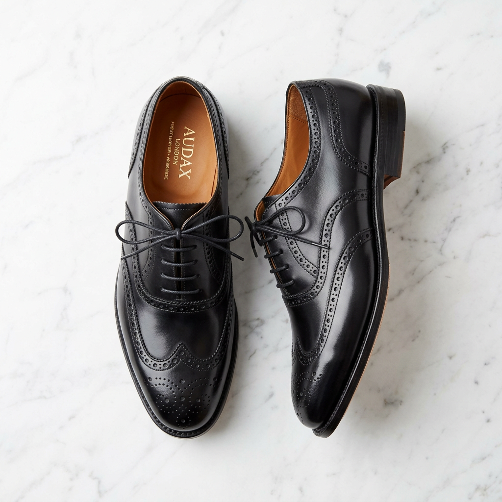 Leather Oxford Dress Shoes in polished black – Megoha Army luxury men’s footwear