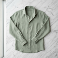 Slim Fit Linen Dress Shirt in sage green – Megoha Army luxury menswear
