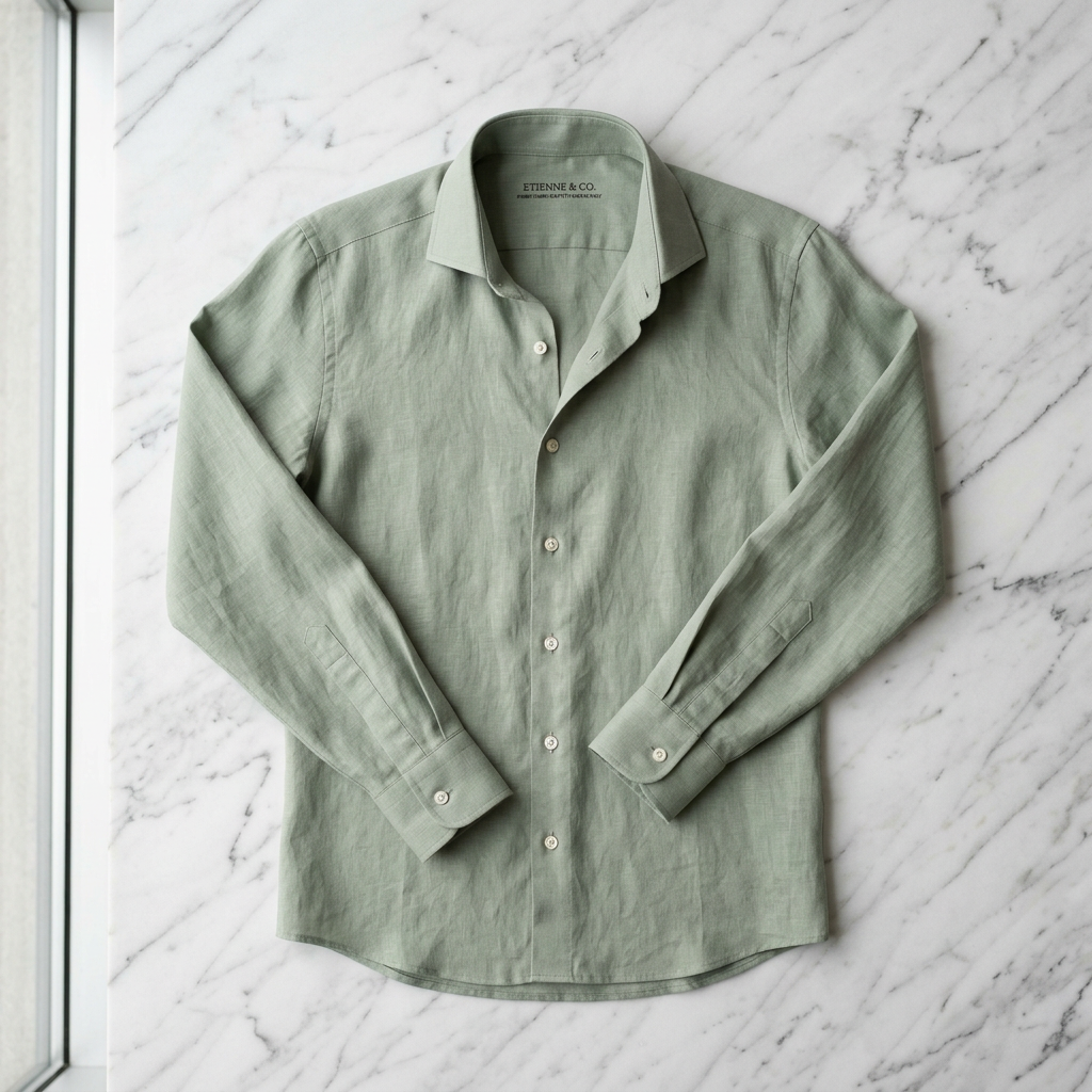 Slim Fit Linen Dress Shirt in sage green – Megoha Army luxury menswear