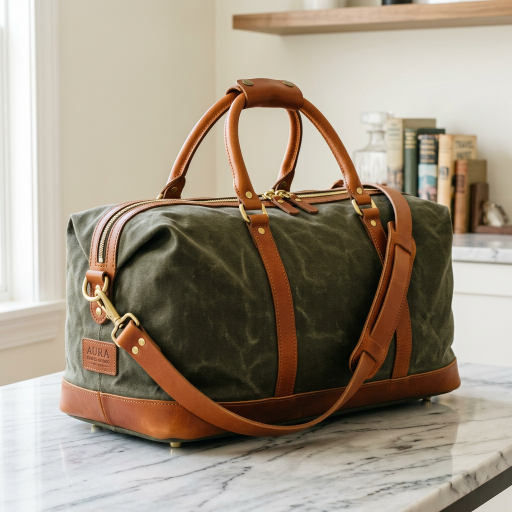 Waxed Canvas Weekend Duffel in olive green – Megoha Army luxury travel gear