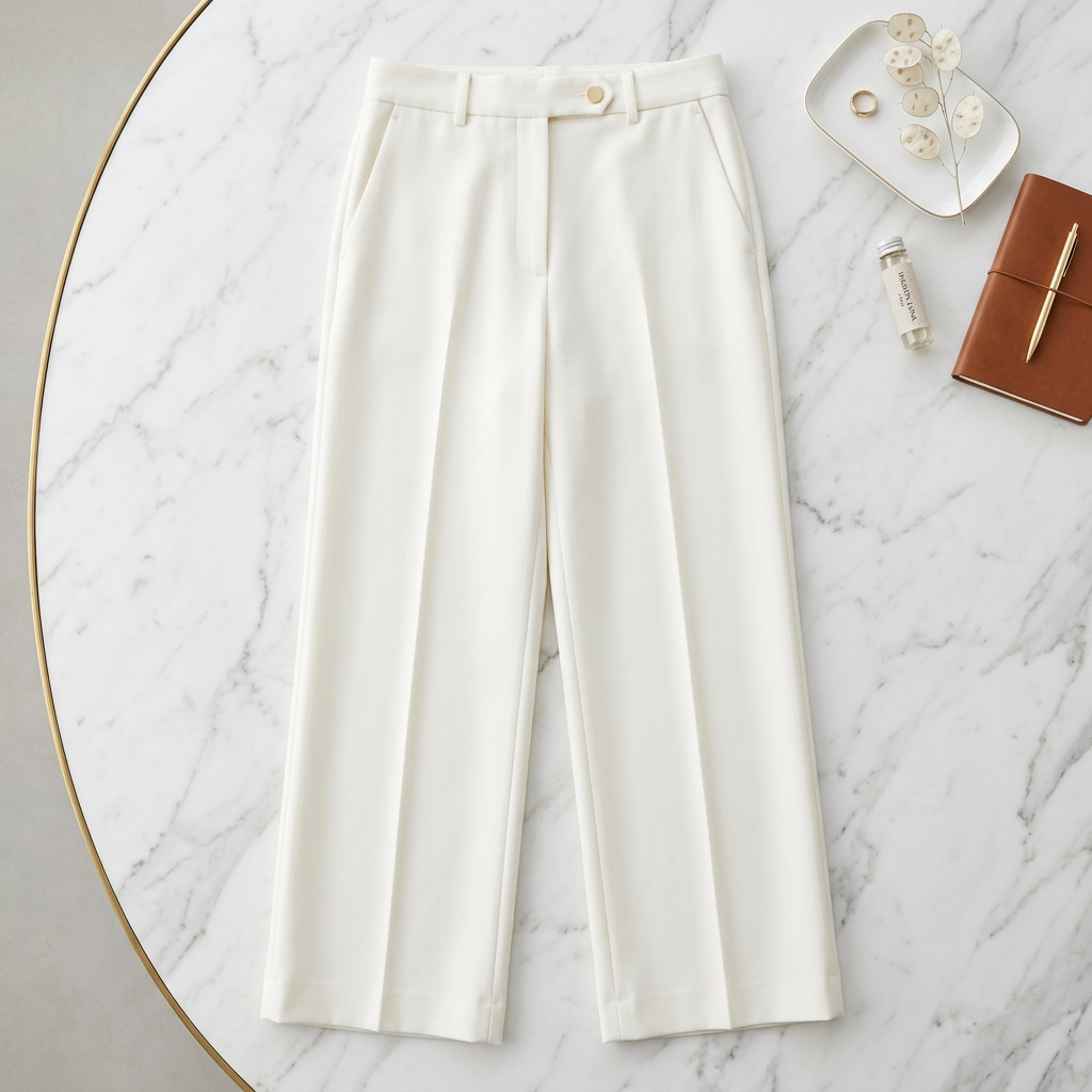 Wide-Leg Tailored Trousers in cream white – Megoha Army luxury womenswear