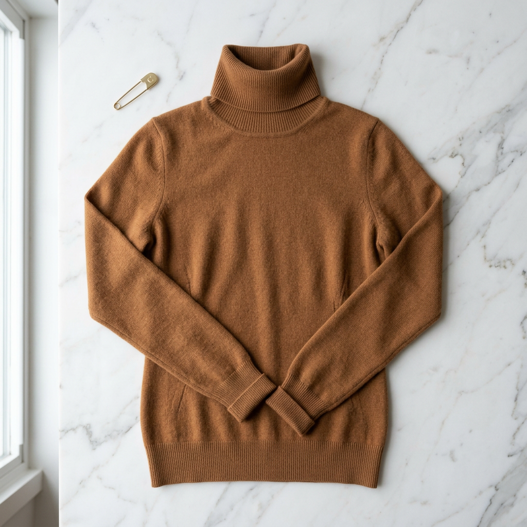 Cashmere Fitted Turtleneck in caramel brown – Megoha Army luxury womenswear