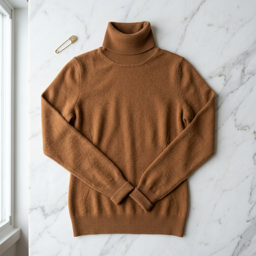 Cashmere Fitted Turtleneck in caramel brown – Megoha Army luxury womenswear