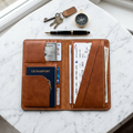 Leather Travel Document Organiser in cognac tan – Megoha Army luxury travel gear