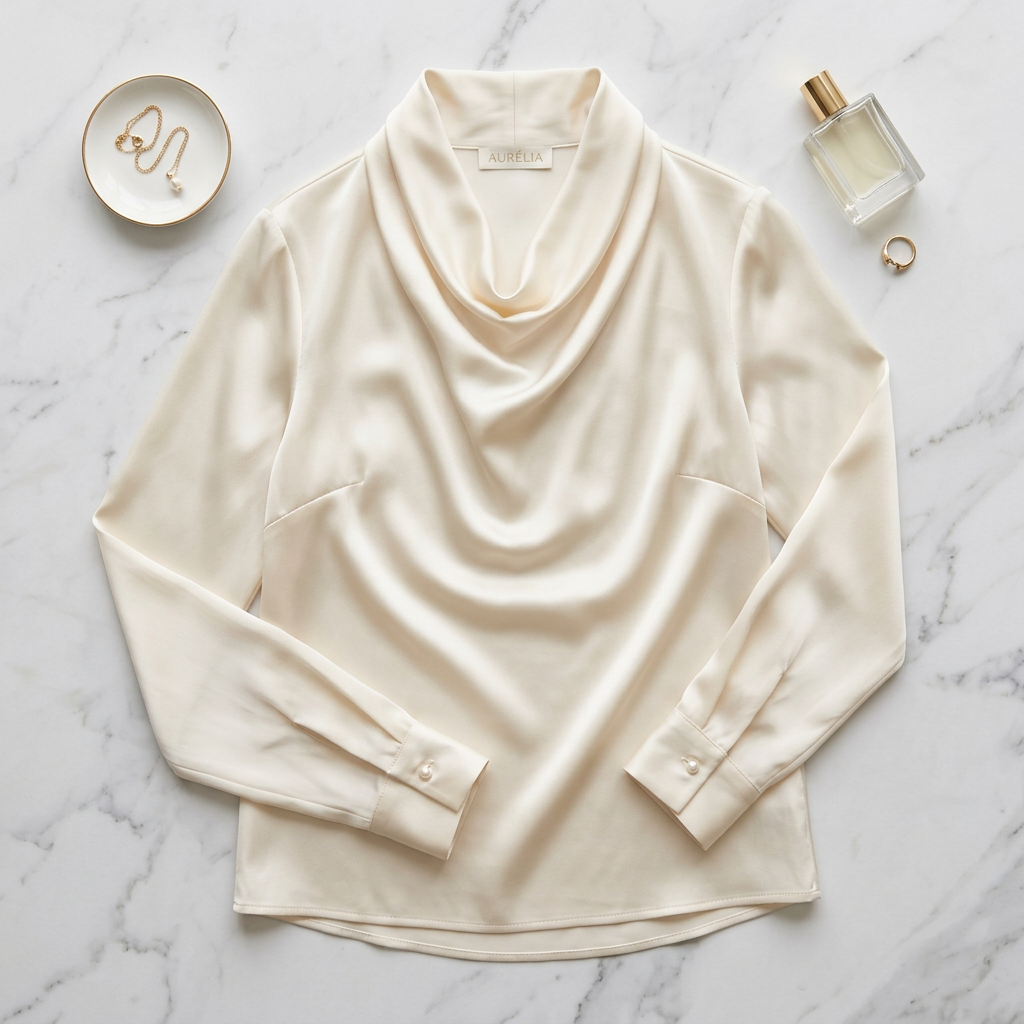Draped Silk Blouse in ivory cream – Megoha Army luxury womenswear