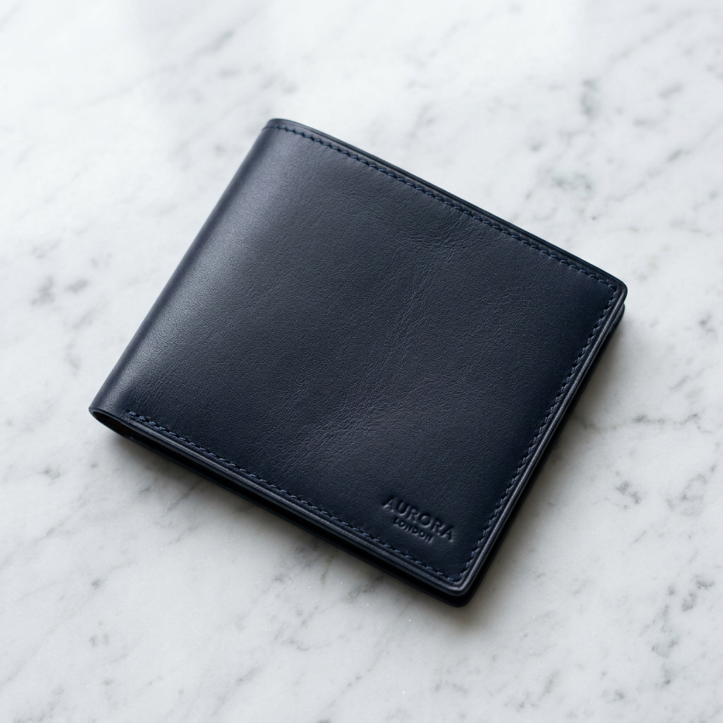 Slim Leather Bifold Wallet in dark navy – Megoha Army luxury accessories