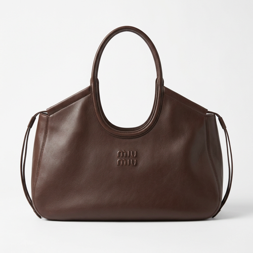 Brown soft leather hobo tote bag, studio shot on white background